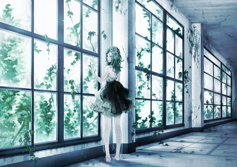 girl in a ruined greenhouse