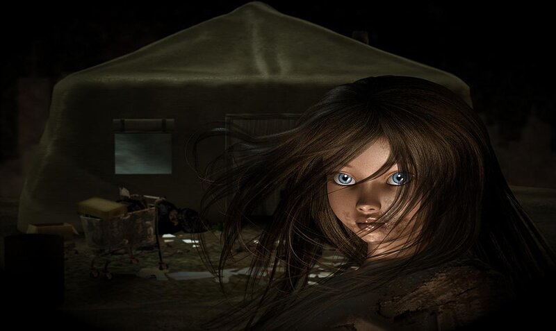 girl in a tent at night