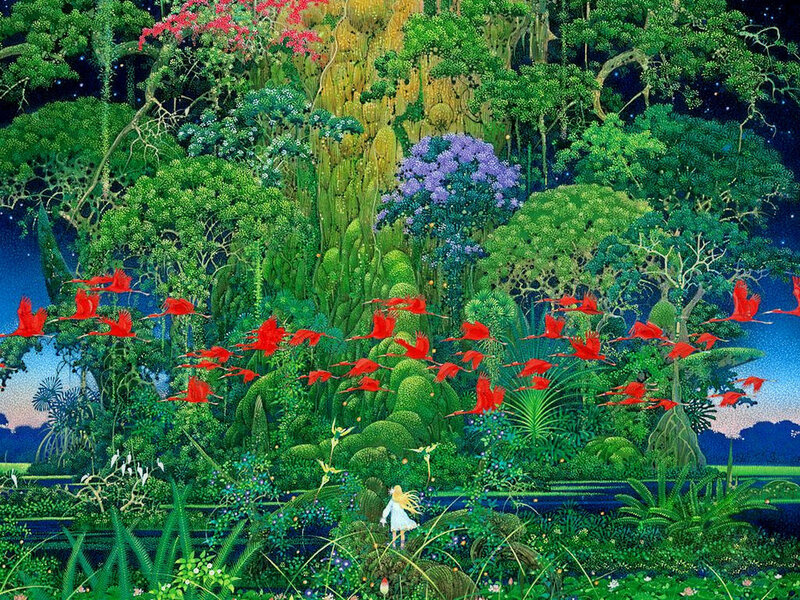 Girl in a vibrant jungle