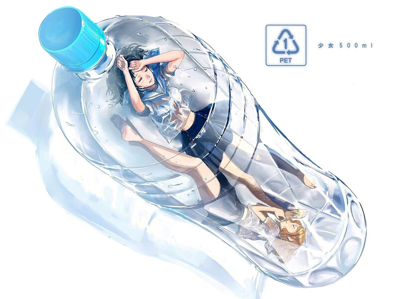 girl in a water bottle