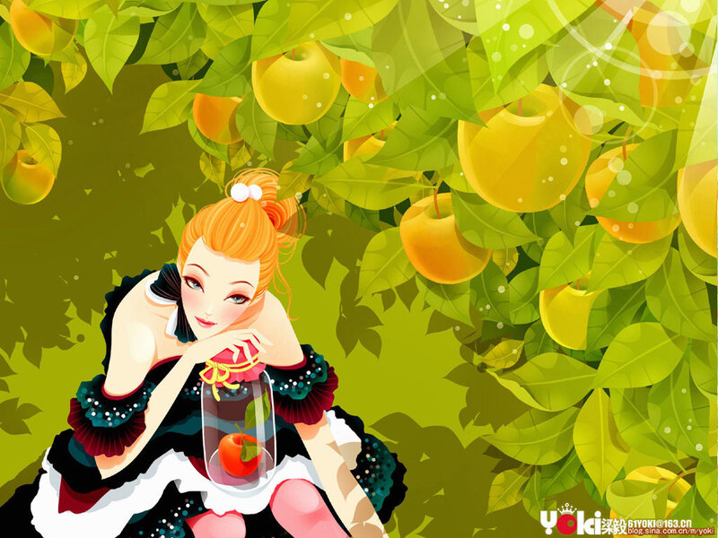 Girl in Apple Orchard — Green