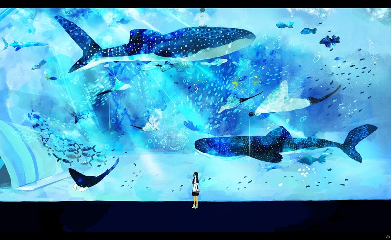 Girl in Aquarium — Blue