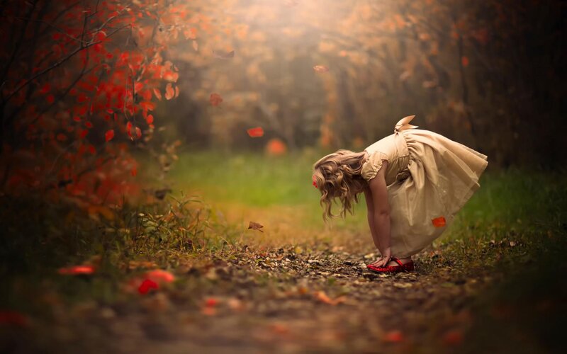 Girl in Autumn Forest — Brown, Serene