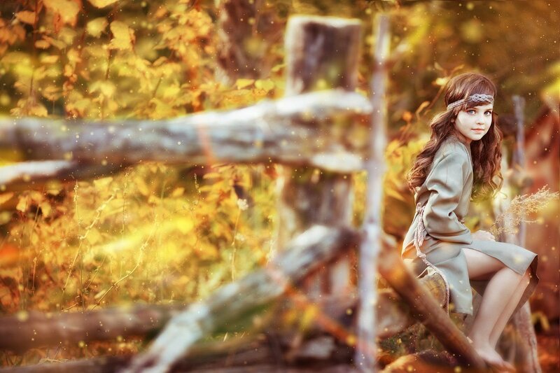 Girl in Autumn Forest — Gold