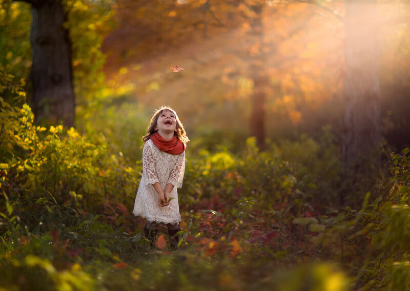 Girl in Autumn Forest — Orange, Serene