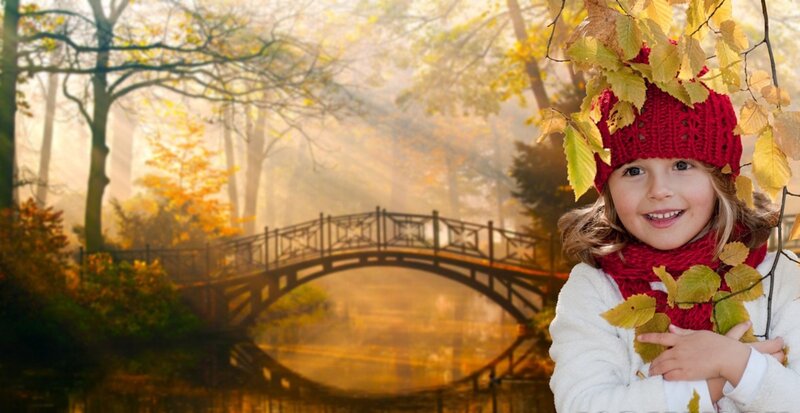 Girl in Autumn Forest — Red, Serene