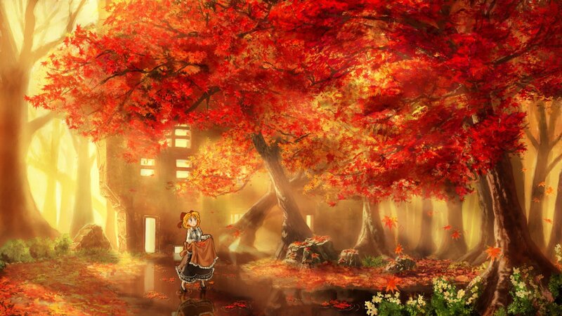 Girl in Autumn Forest — Red