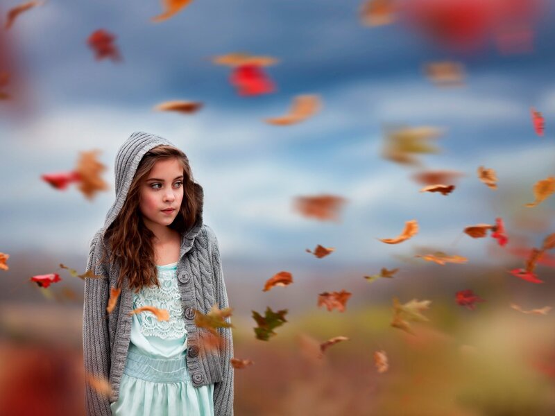 Girl in Autumn Leaves — Blue