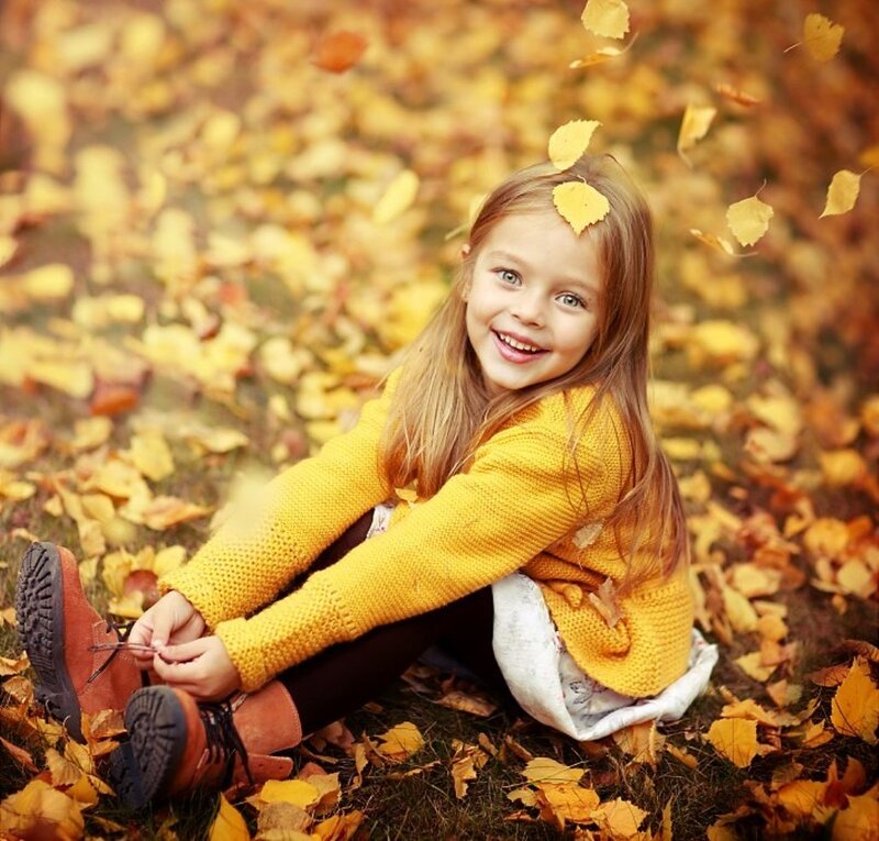 Girl in Autumn Leaves — Yellow