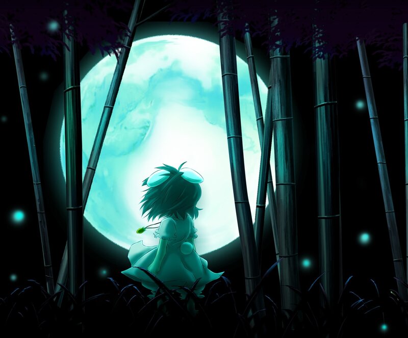 girl in bamboo forest at night