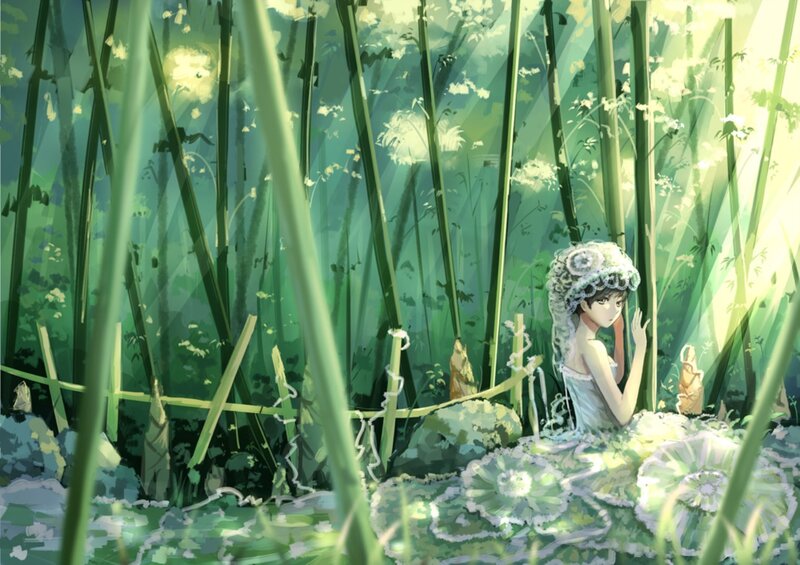 Girl in Bamboo Forest — Green