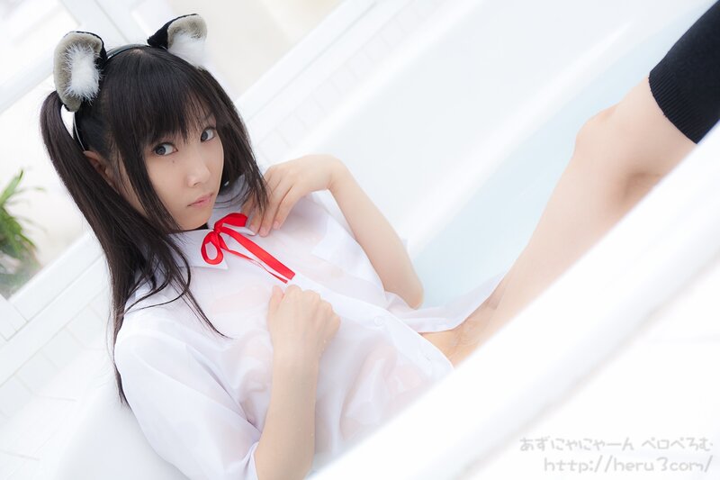girl in bathtub with cat ears