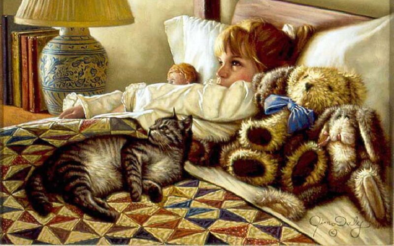 Girl in Bed with Toys
