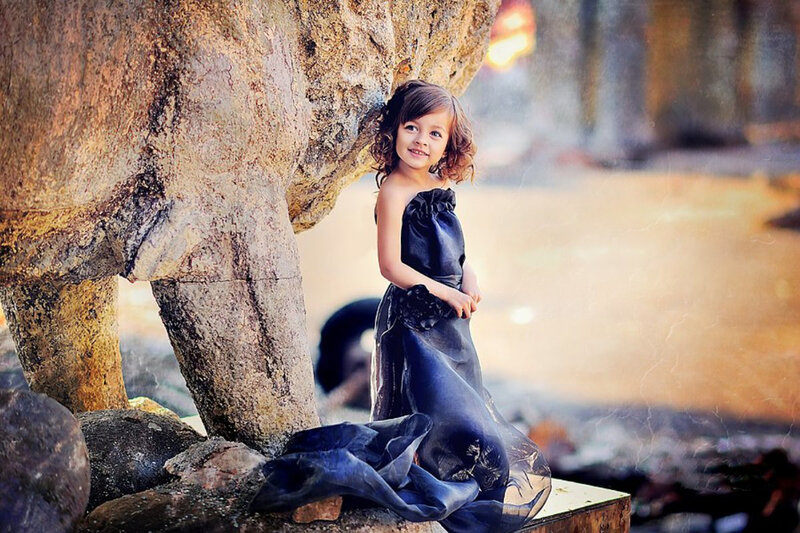 Girl in Black Dress — Blue