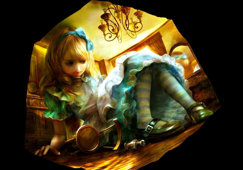 Girl in Blue Dress — Dramatic, Digital Art, Chandelier