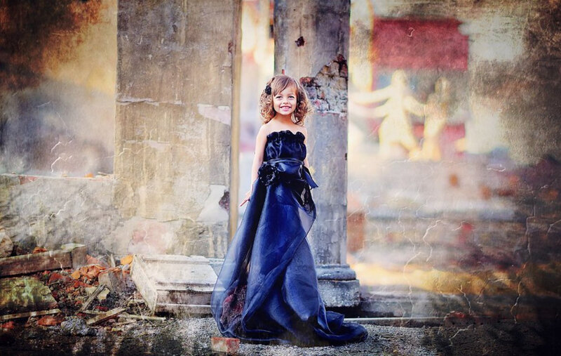 Girl in Blue Dress — Dramatic, Photograph, Ruins
