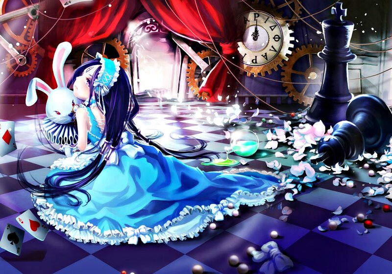 Girl in Blue Dress — Dreamy, Digital Art, Rabbit