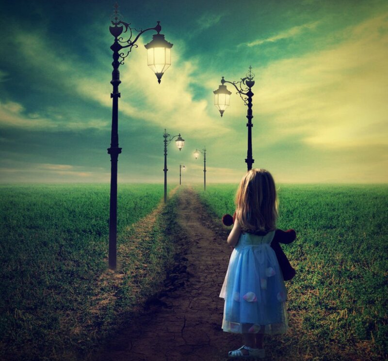 Girl in Blue Dress — Green, Dreamy