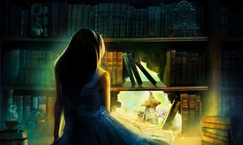 Girl in Blue Dress — Mysterious, Night, Digital Art