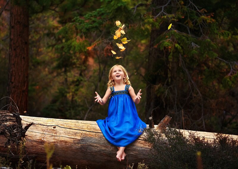 Girl in Blue Dress — Playful, Autumn