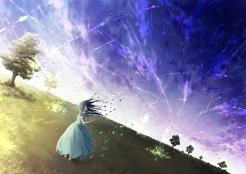 Girl in Blue Dress — Purple, Dramatic