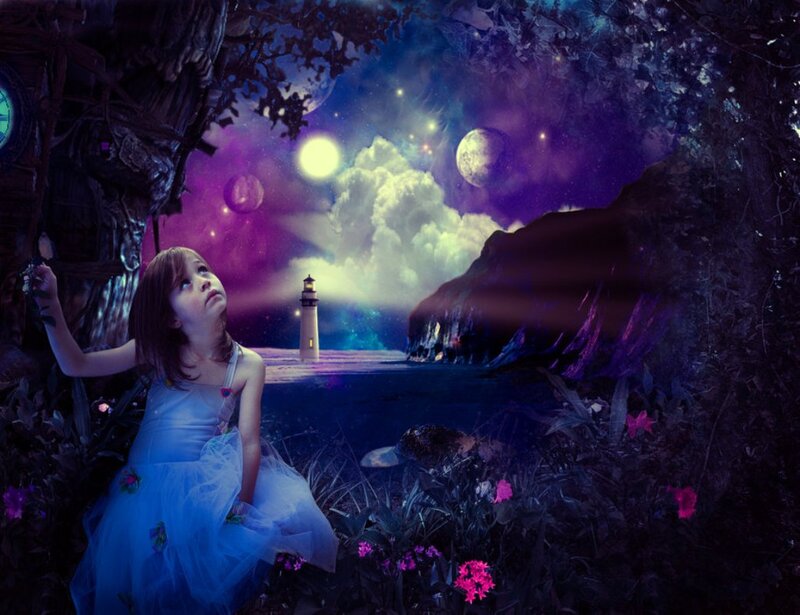 Girl in Blue Dress — Purple, Dreamy