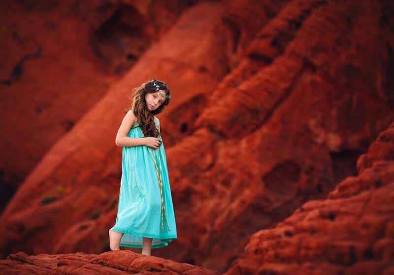 Girl in Blue Dress — Red, Dramatic