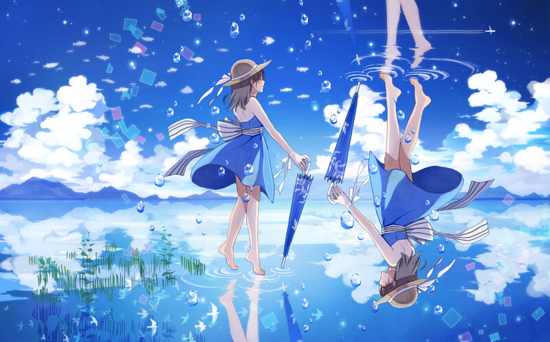 Girl in Blue Dress — Serene, Afternoon, Anime