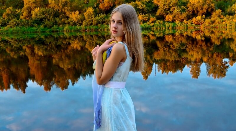 Girl in Blue Dress — Serene, Autumn