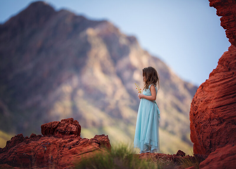 Girl in Blue Dress — Serene, Sunset, Photograph