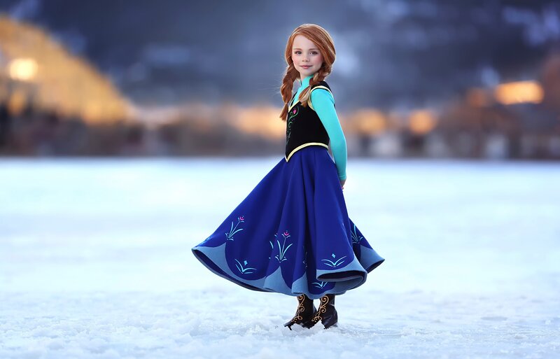 Girl in Blue Dress — Serene, Winter, Photograph, Snow