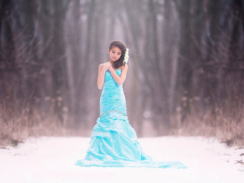 Girl in Blue Dress — Serene, Winter, Photograph
