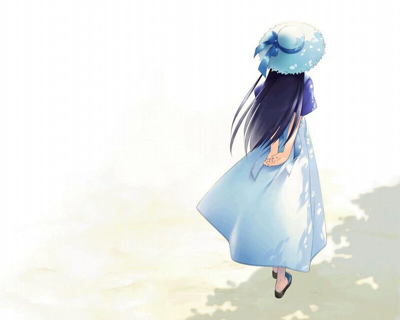 girl in blue dress walking