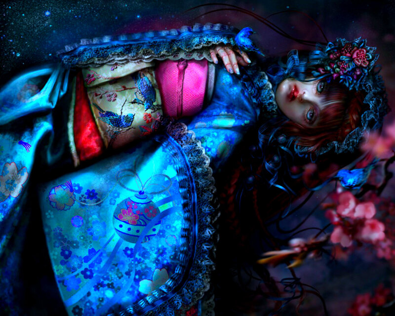 Girl in Blue Kimono