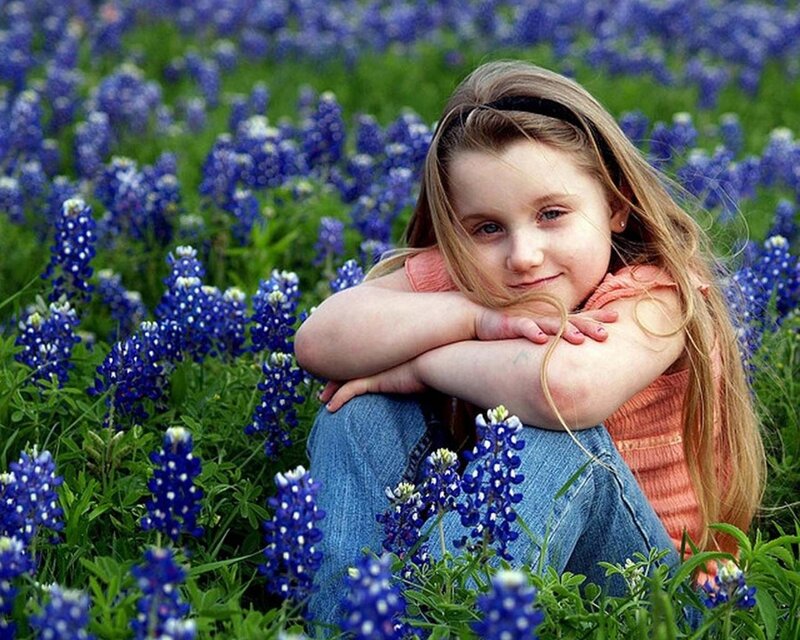 Girl in Bluebonnet Field — Blue, Serene