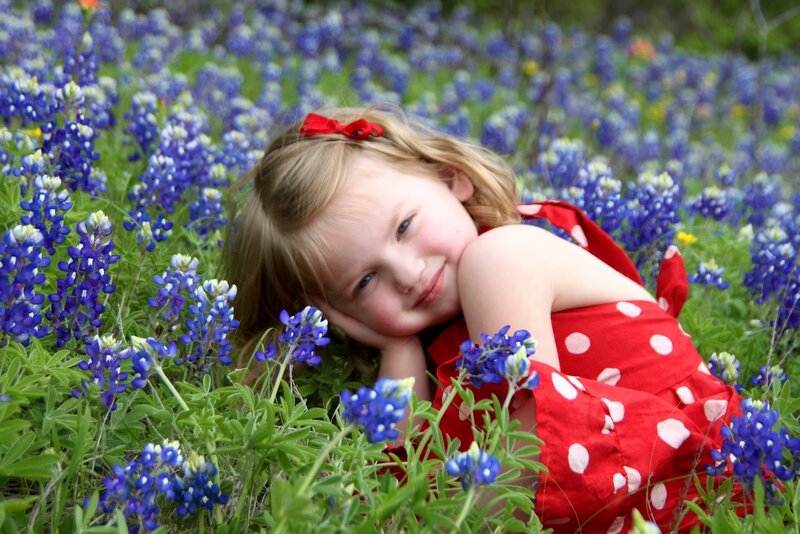 Girl in Bluebonnet Field — Blue