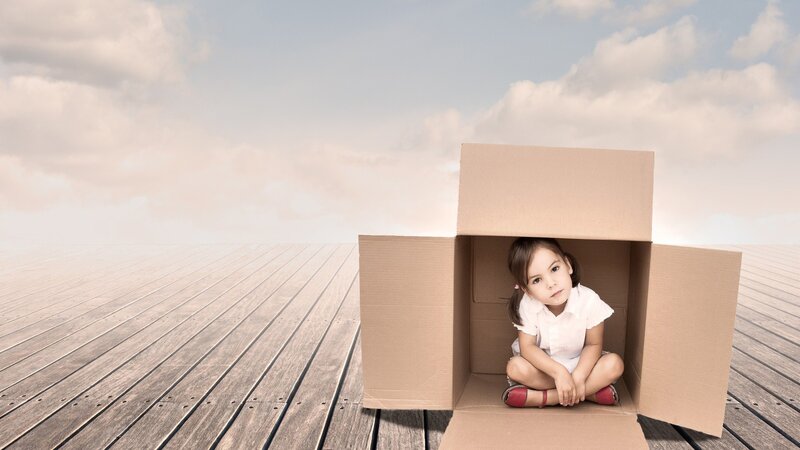 Girl in Cardboard Box — Brown