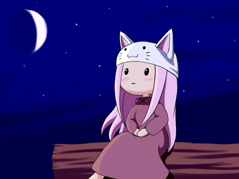 girl in cat hat at night