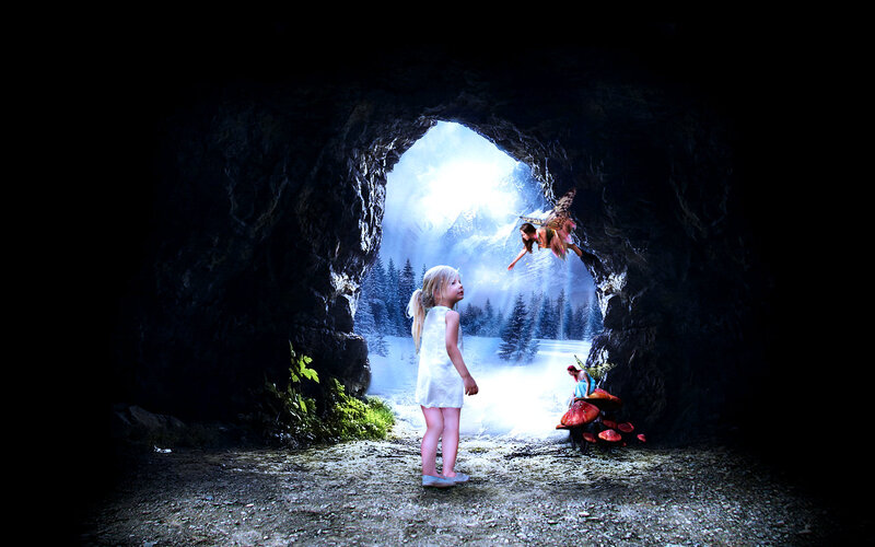 Girl in Cave with Fairies