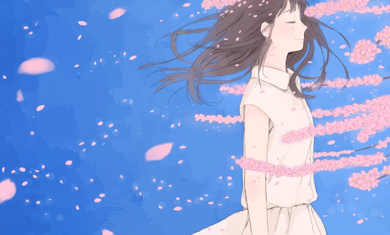 Girl in Cherry Blossoms — Blue