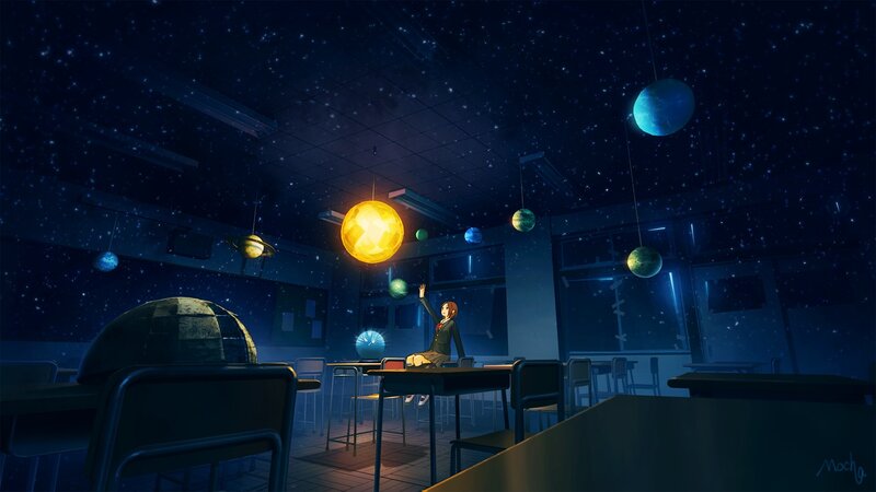 Girl in Classroom — Blue