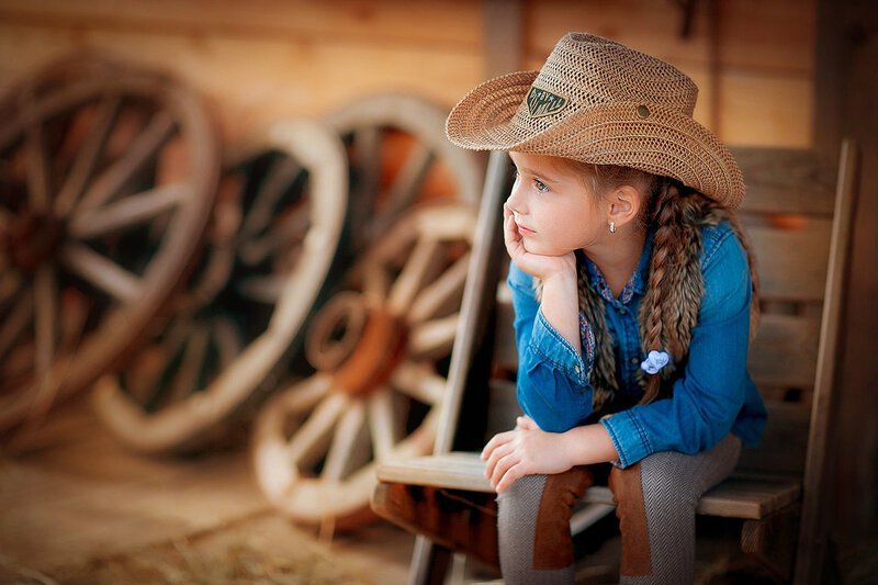 Girl in Cowboy Hat — Blue, Contemplative