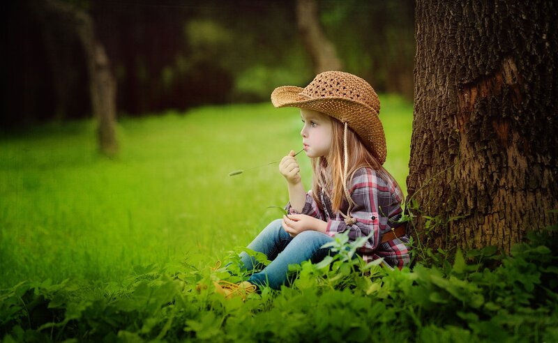 Girl in Cowboy Hat — Green, Serene