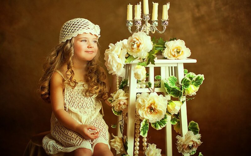 Girl in Crocheted Dress — White