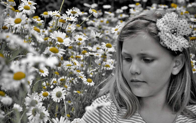 Girl in Daisy Field — White