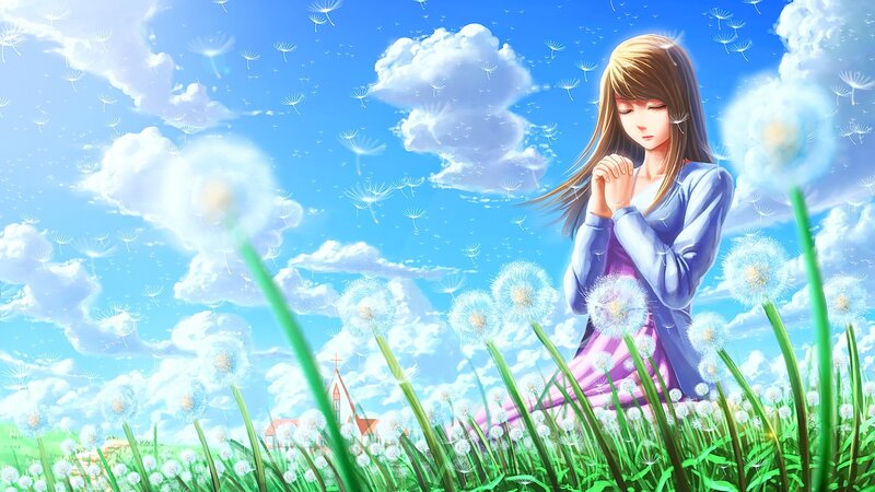 Girl in Dandelion Field — Blue