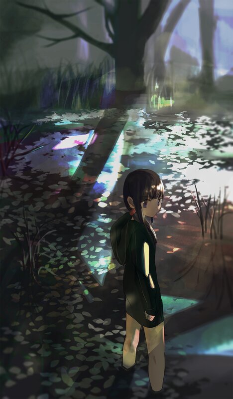 Girl in Dark Forest — Green