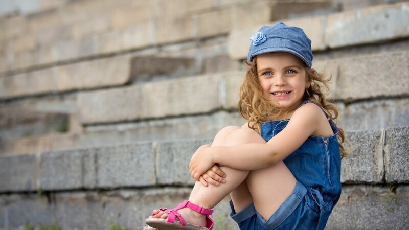 Girl in Denim Overalls — Blue