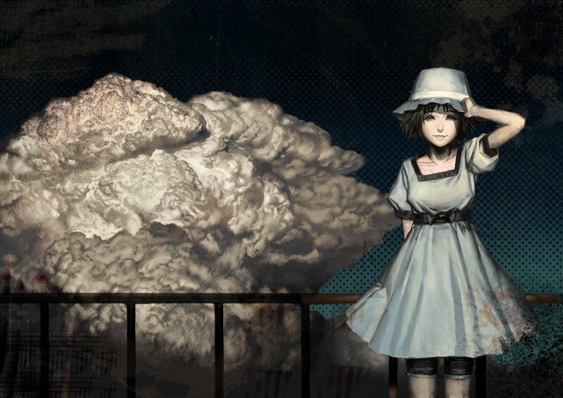 girl in dress with explosion