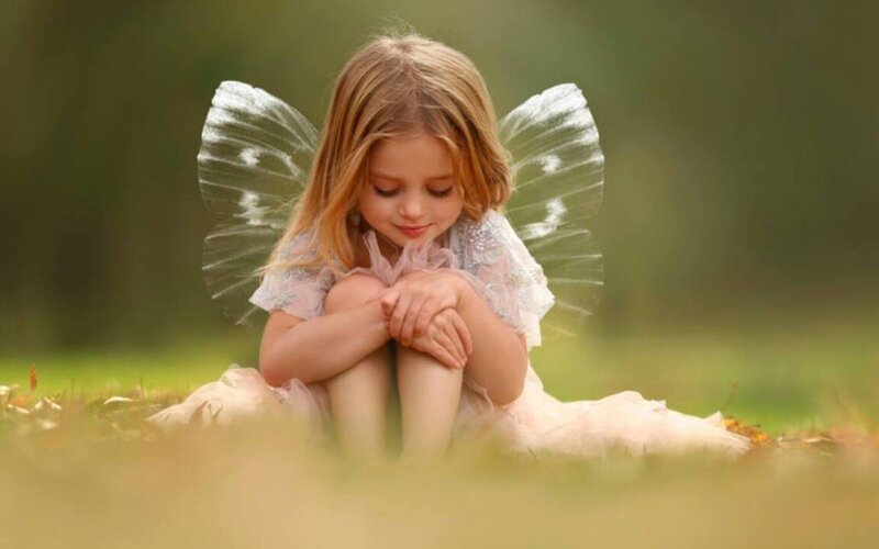 Girl in Fairy Costume — Green, Serene, Afternoon, Photograph, Wings, Dress